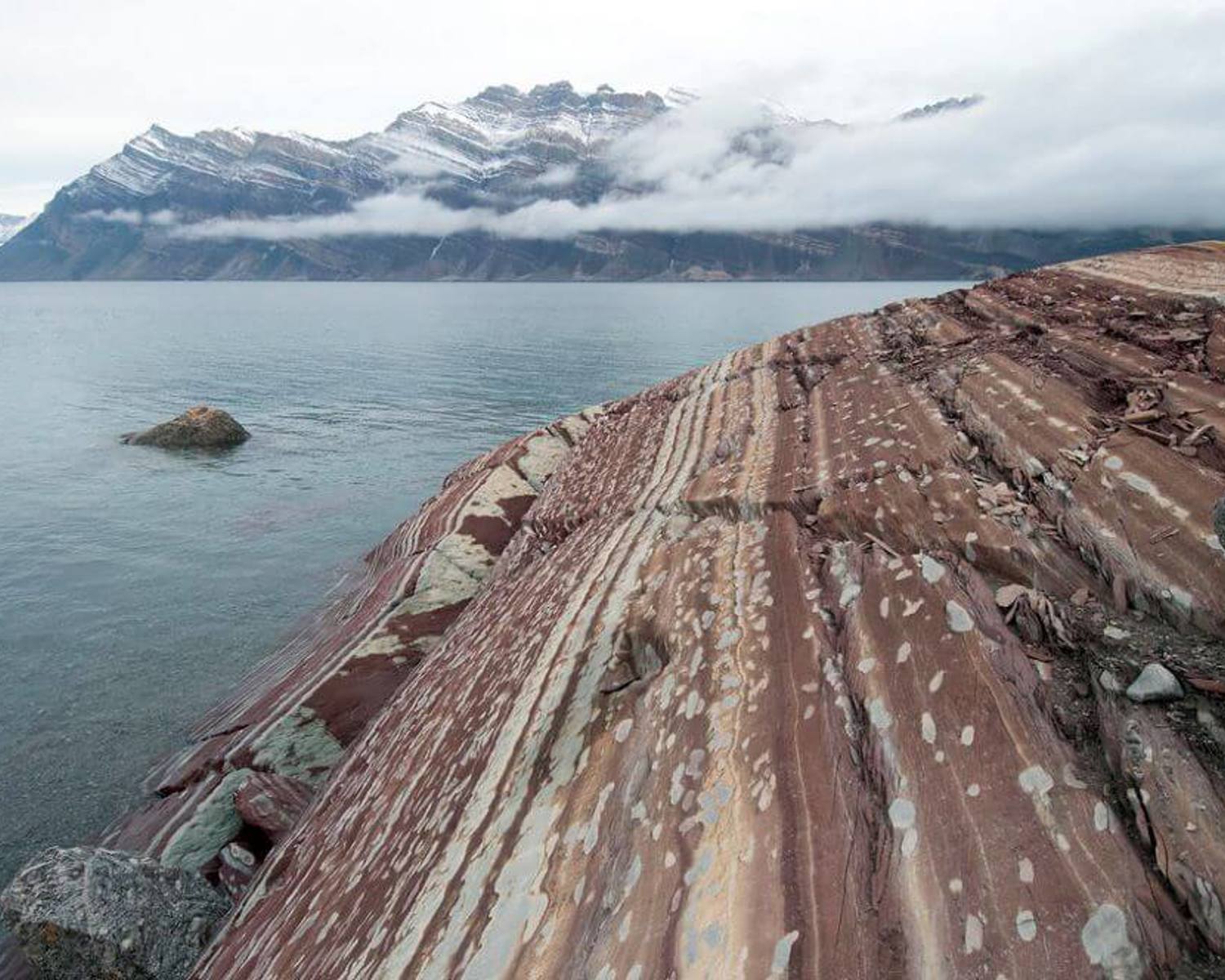 Alternating layers of limestone and dolomite, Eleonore Bay, Northeast Greenland National Park